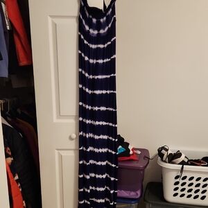 New York & Company Navy and White Tie-Dye Maxi Dress